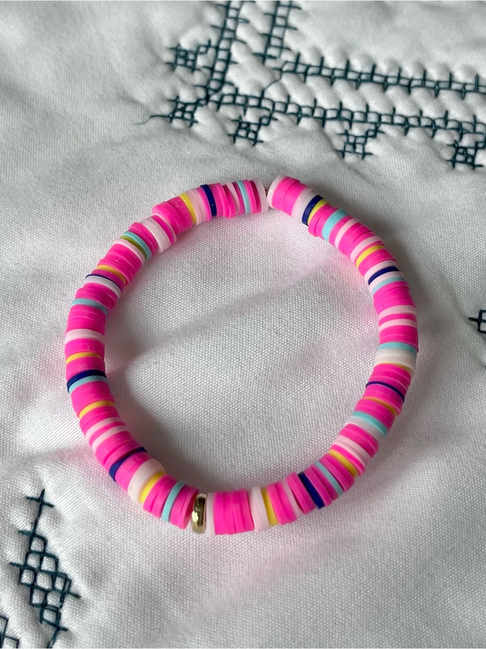 Pink Multicolor Polymer Disc Beaded Stretch Bracelet